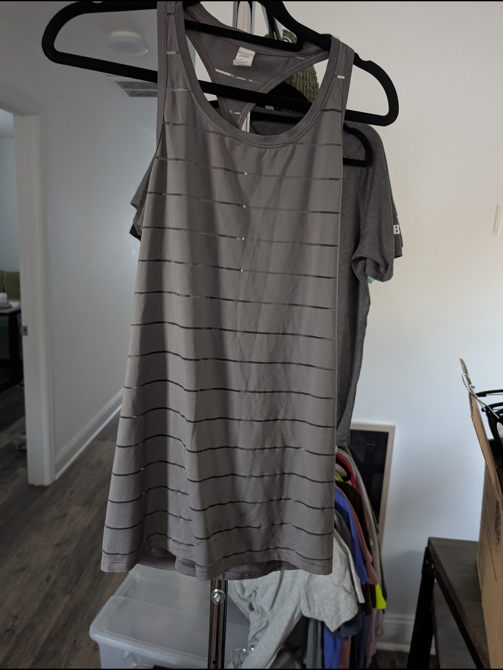 Athleta Gray Striped Racerback Tank Top